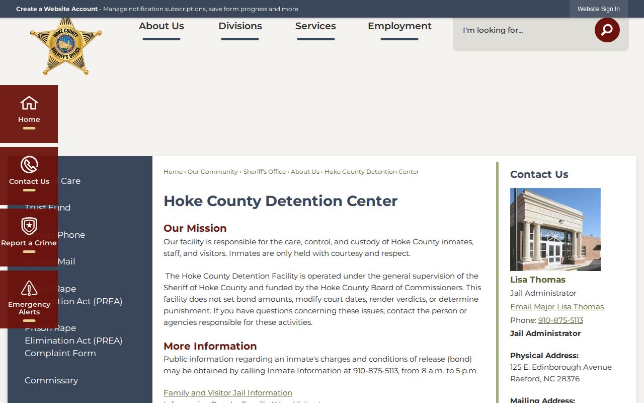 Hoke County Detention Center official jail information page